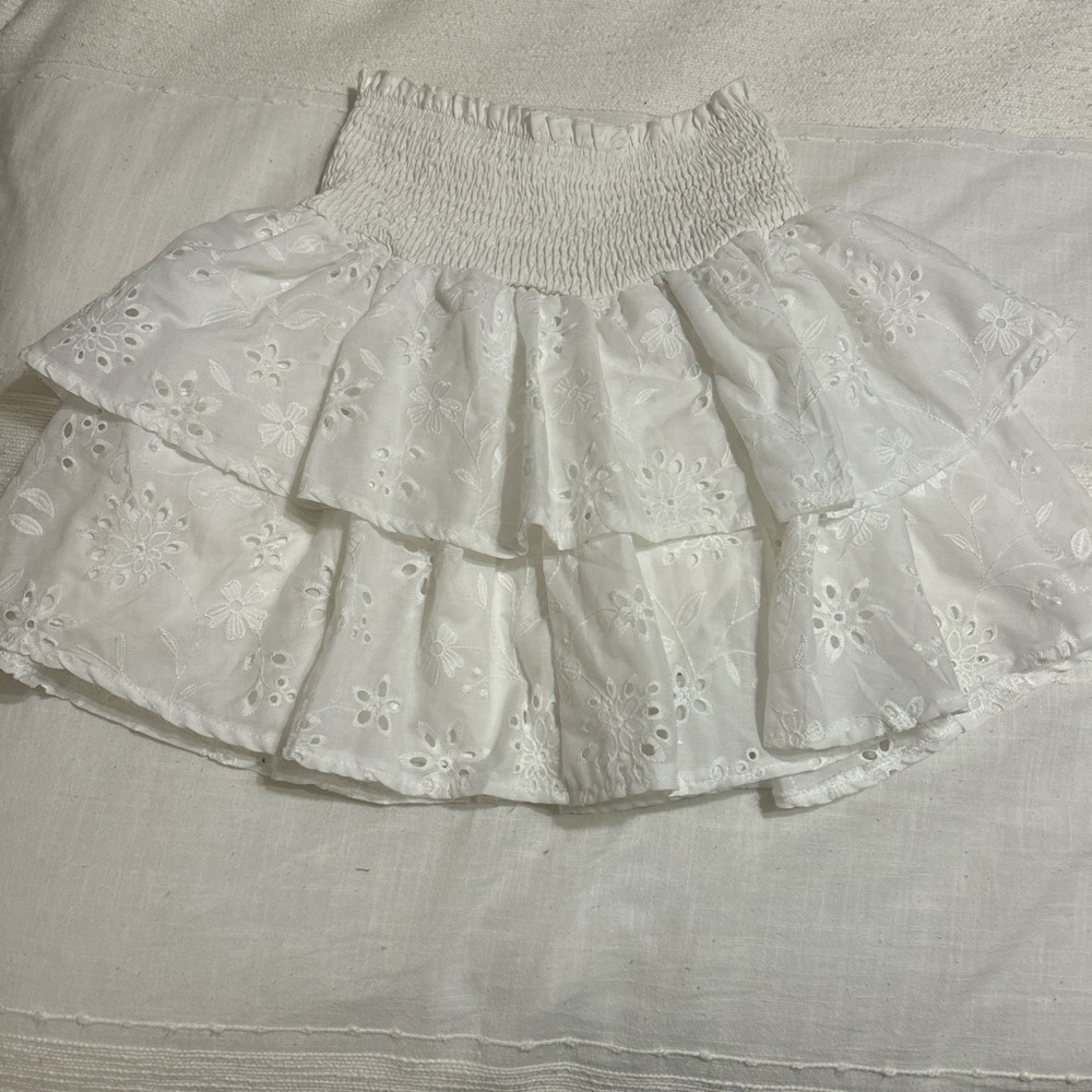 SHEIN White Floral Eyelet Mini Skirt
